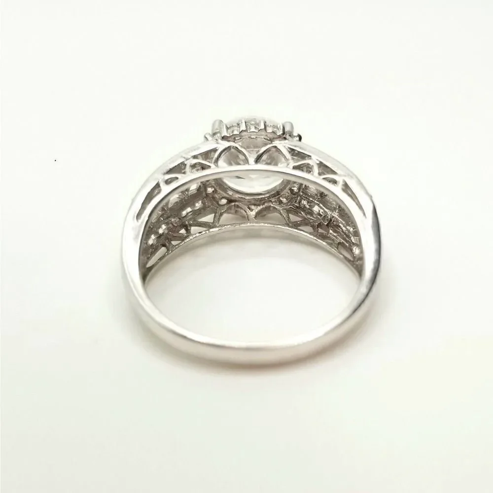 Round Cubic Zirconia Ring 925 Sterling Silver Size 8.5 Clear Sparkle Signed Med